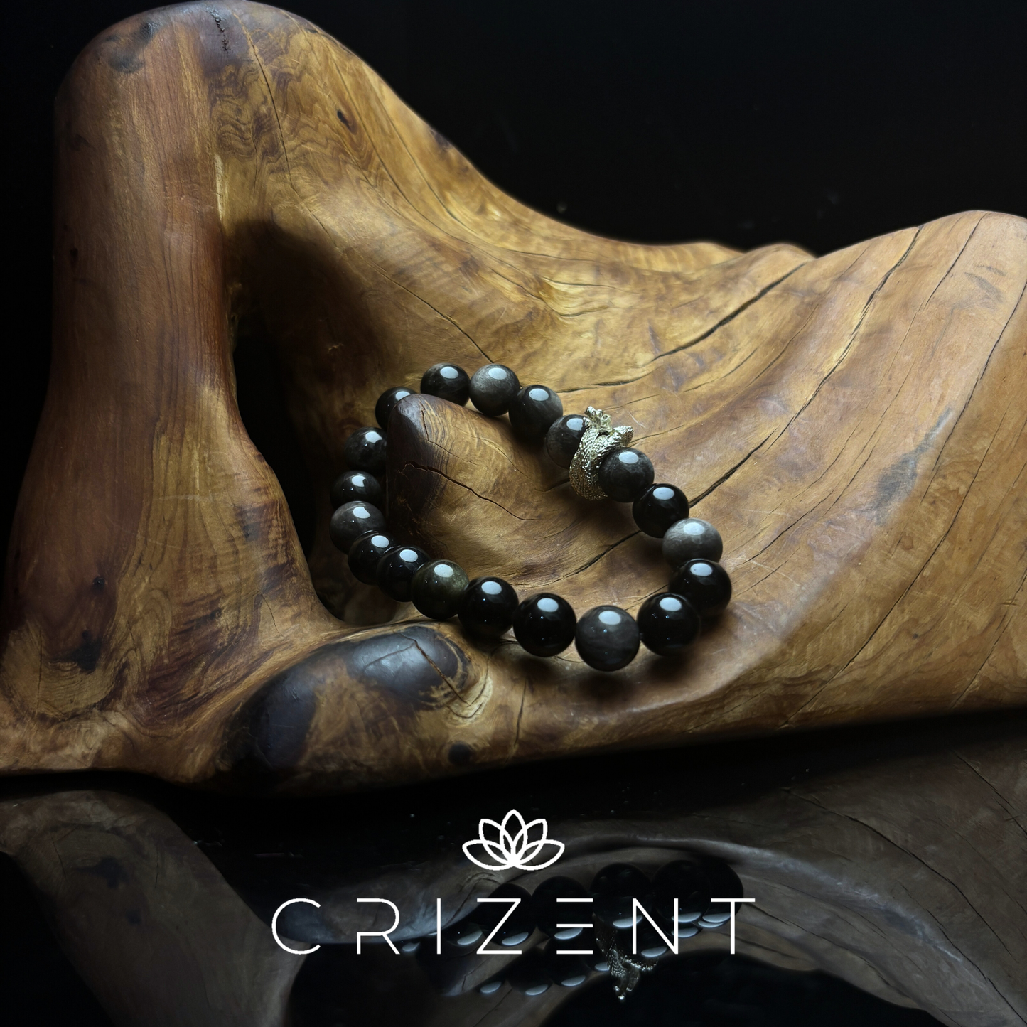 Silver sheen obsidian crystal bracelet; Water element; 10mm beads; inner 17cm