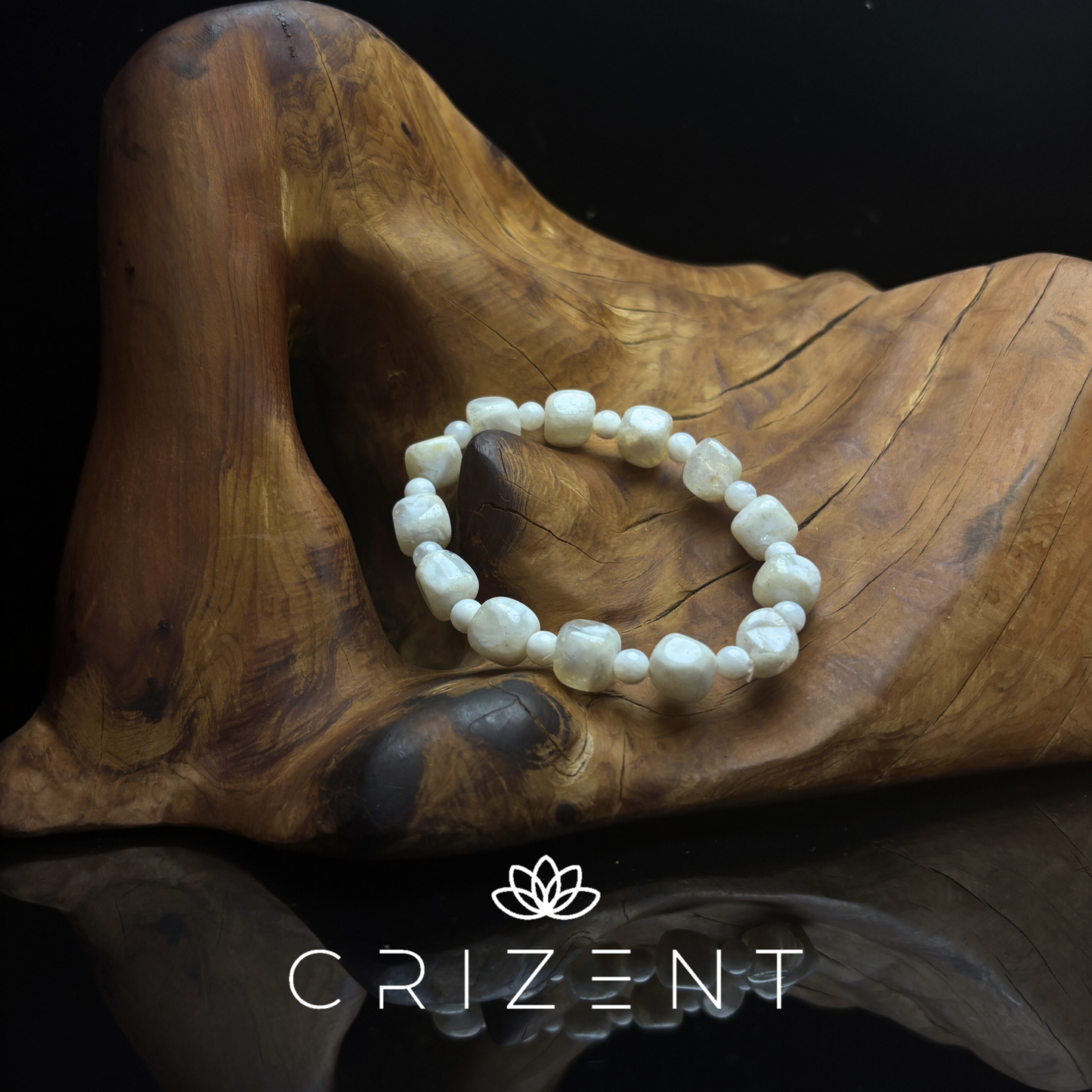 Snow/white phantom quartz crystal bracelet, matte pebble cuts, clear accents; Metal element; 10mm beads; inner 17 cm