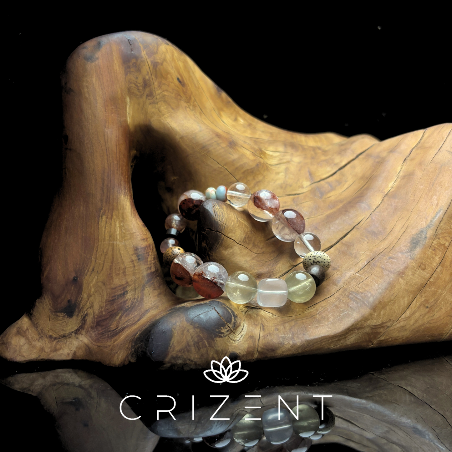 Ember Aura Mix Bracelet — Red Garden Quartz, Milky Quartz & Ebony 8–13mm (16 cm) | Fire element crystal bracelet | beads 8–13 mm | inner 16 cm