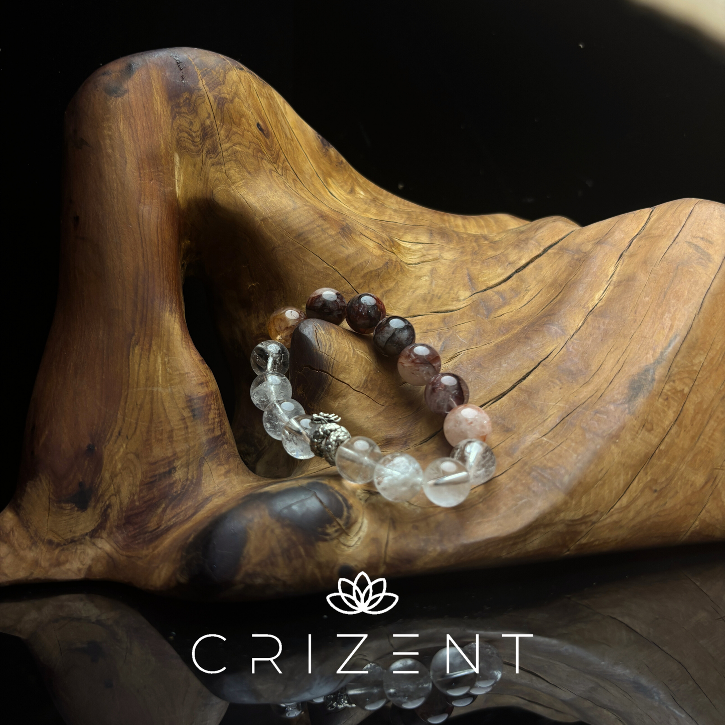 Red Garden Quartz & Clear Quartz Bracelet — 11–12mm (15 cm) | Fire element crystal bracelet | beads 11–12 mm | inner 15 cm