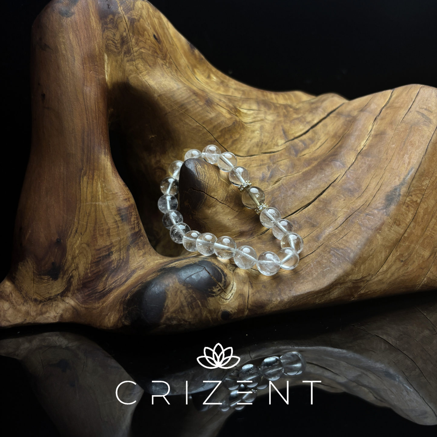 clear quartz bracelet with golden rutilated quartz 9mm