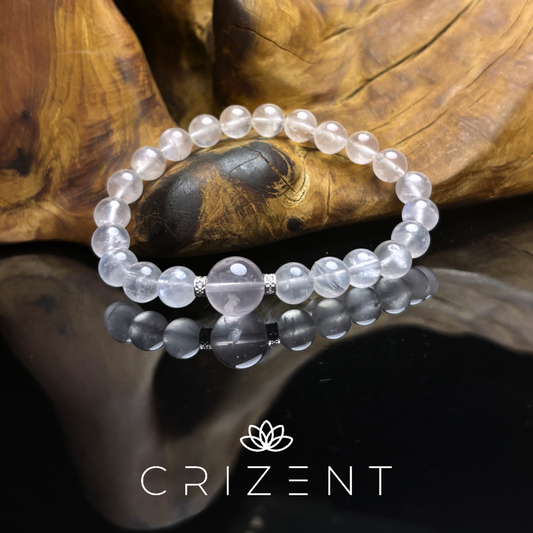 moonstone and rose quartz 8mm bracelet, pale white-pink