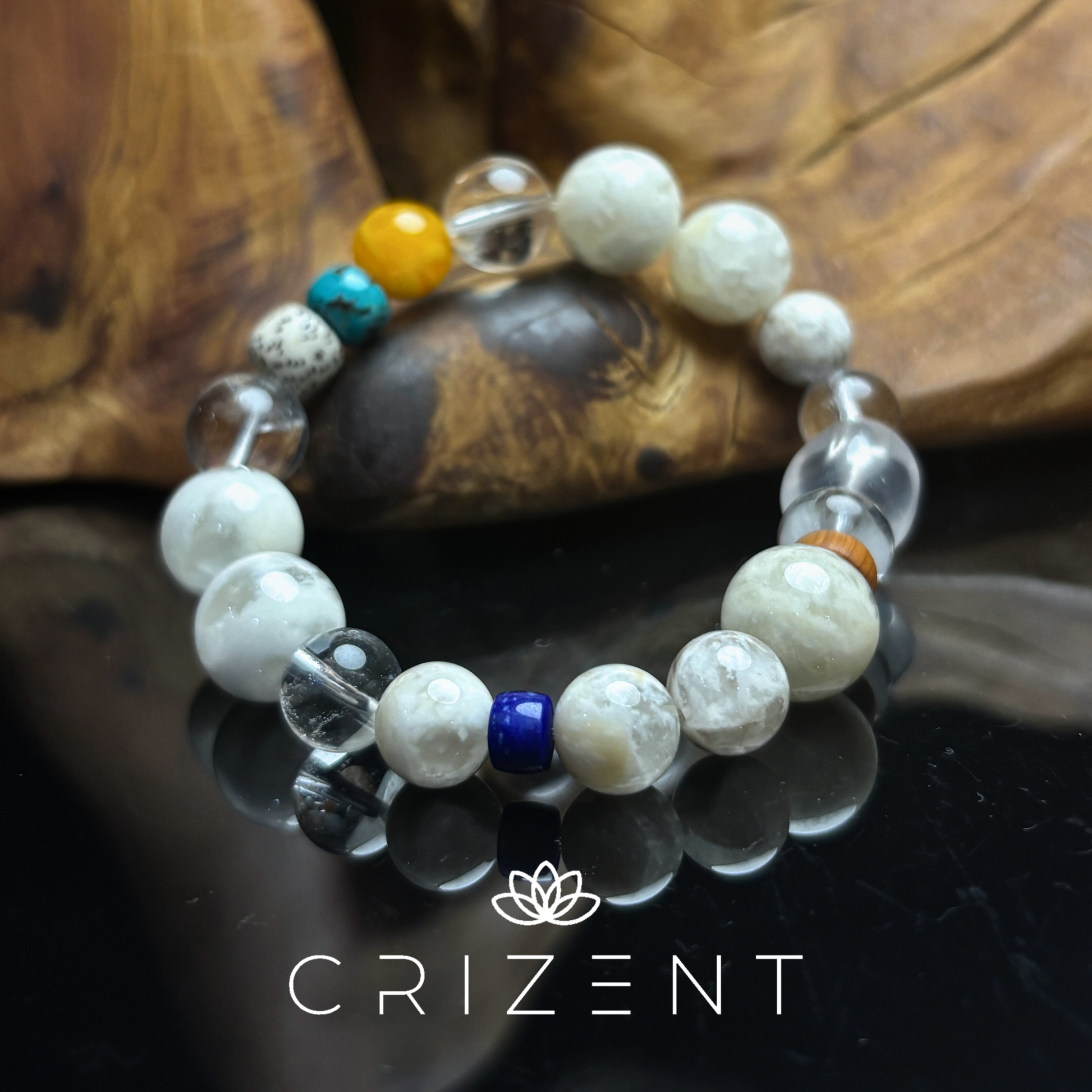 mixed white phantom & clear quartz bracelet with lapis/turquoise/amber