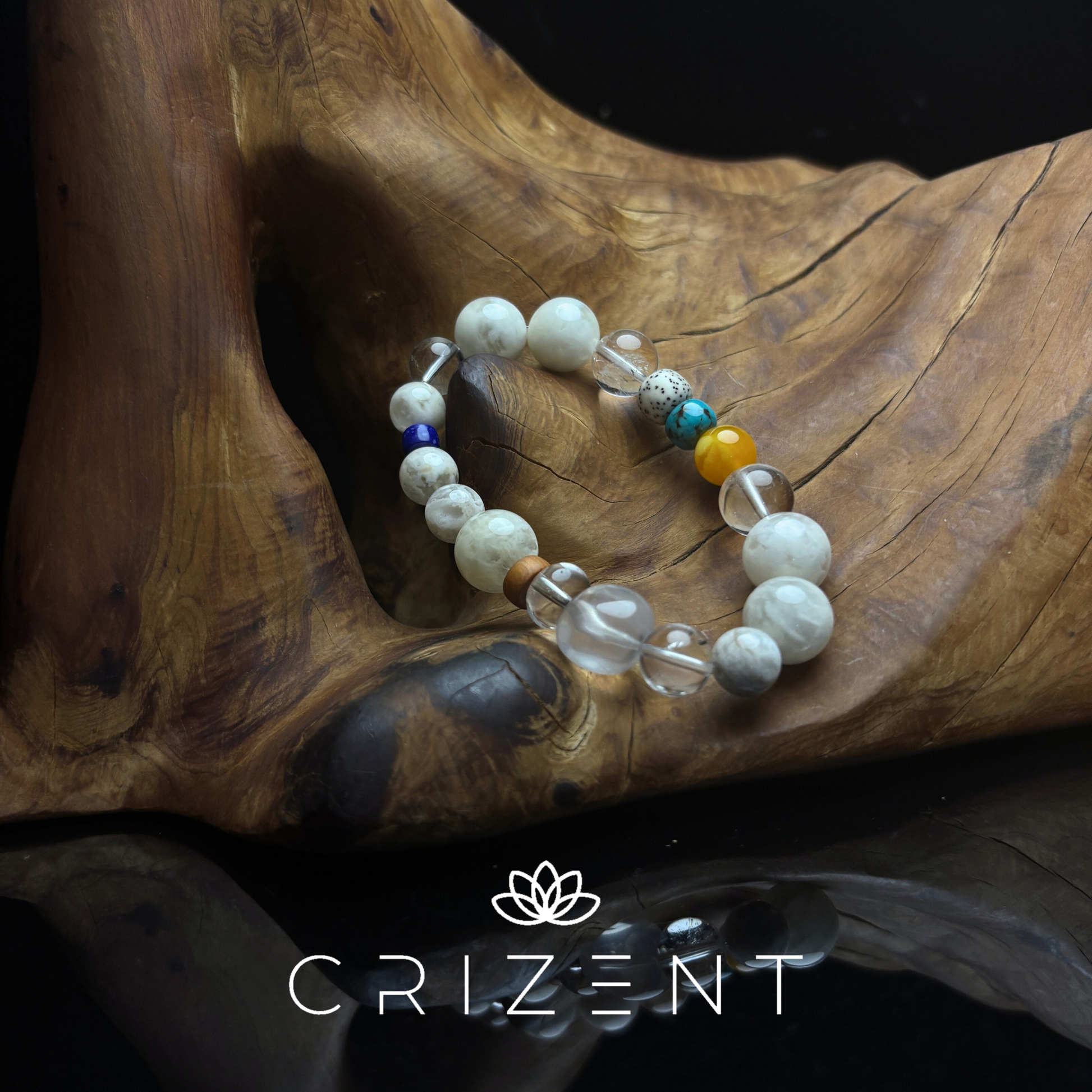 mixed white phantom & clear quartz bracelet with lapis/turquoise/amber