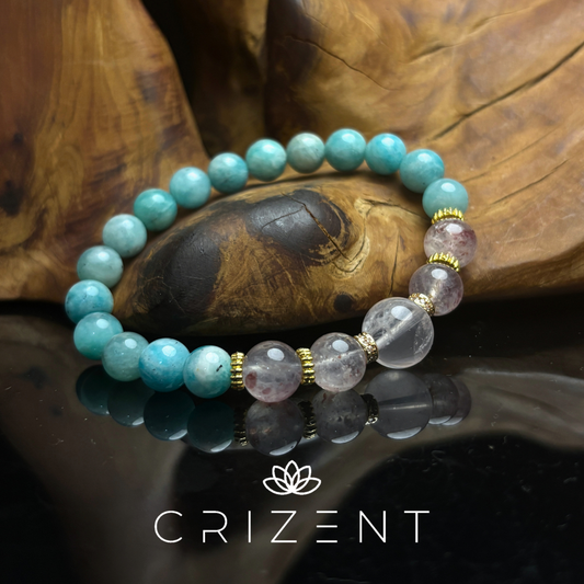 Amazonite Blush Duo Bracelet — amazonite with rose & strawberry quartz