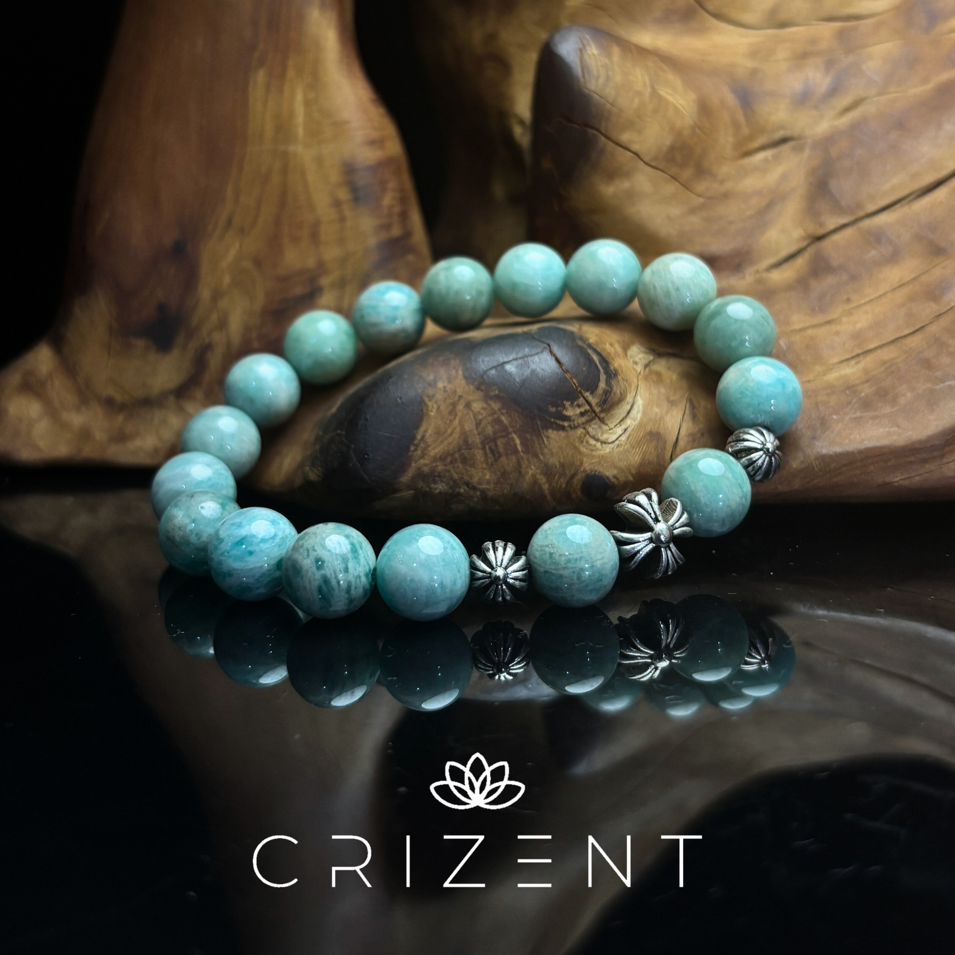 Amazonite Breeze Bracelet — 10mm amazonite with silver accents
