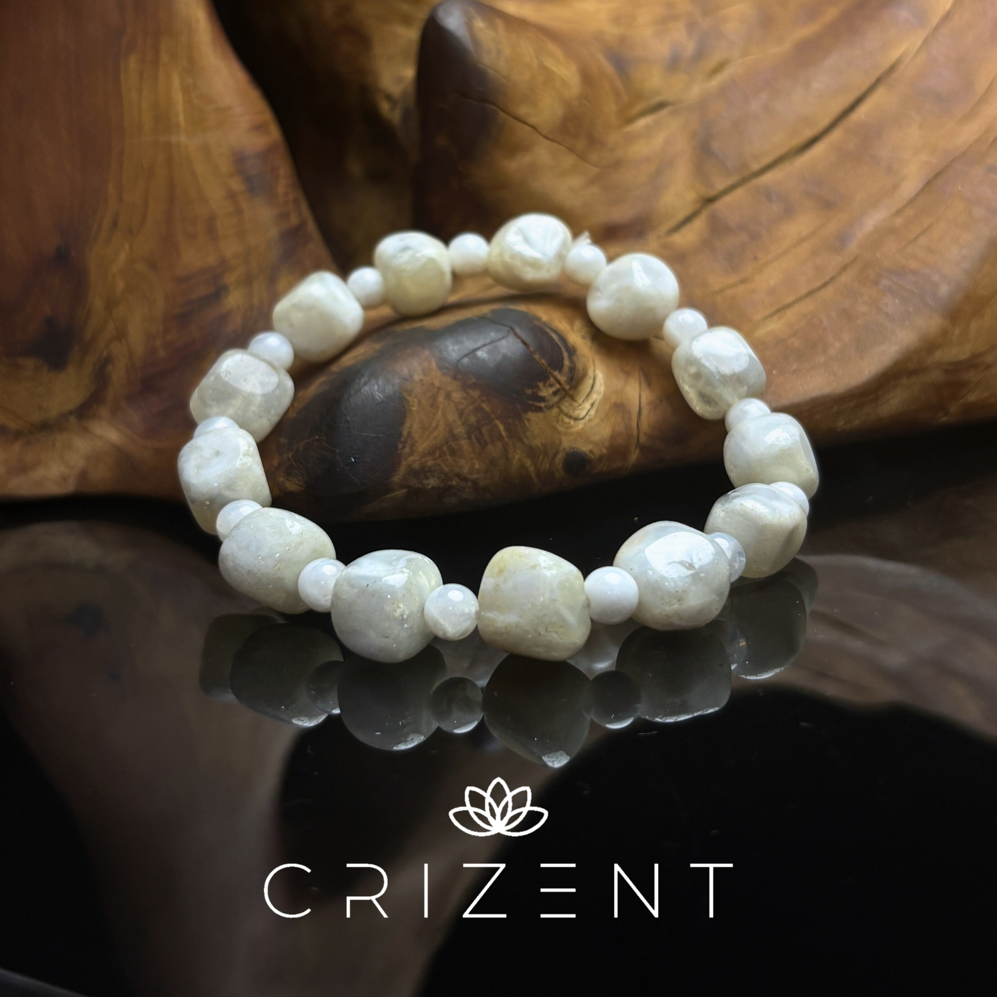Snow/white phantom quartz crystal bracelet, matte pebble cuts, clear accents; Metal element; 10mm beads; inner 17 cm