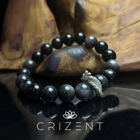 Silver sheen obsidian crystal bracelet; Water element; 10mm beads; inner 17cm