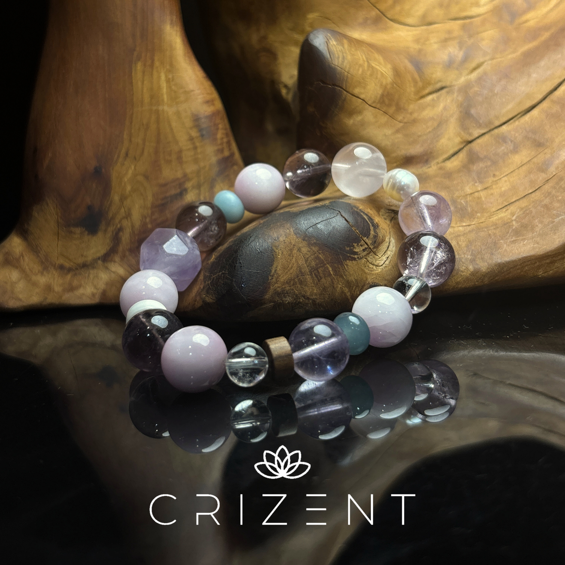 Lepidolite & Amethyst Trail Mix Bracelet — with Pearl 8–13mm (15 cm) | Fire element crystal bracelet | beads 8–13 mm | inner 15 cm