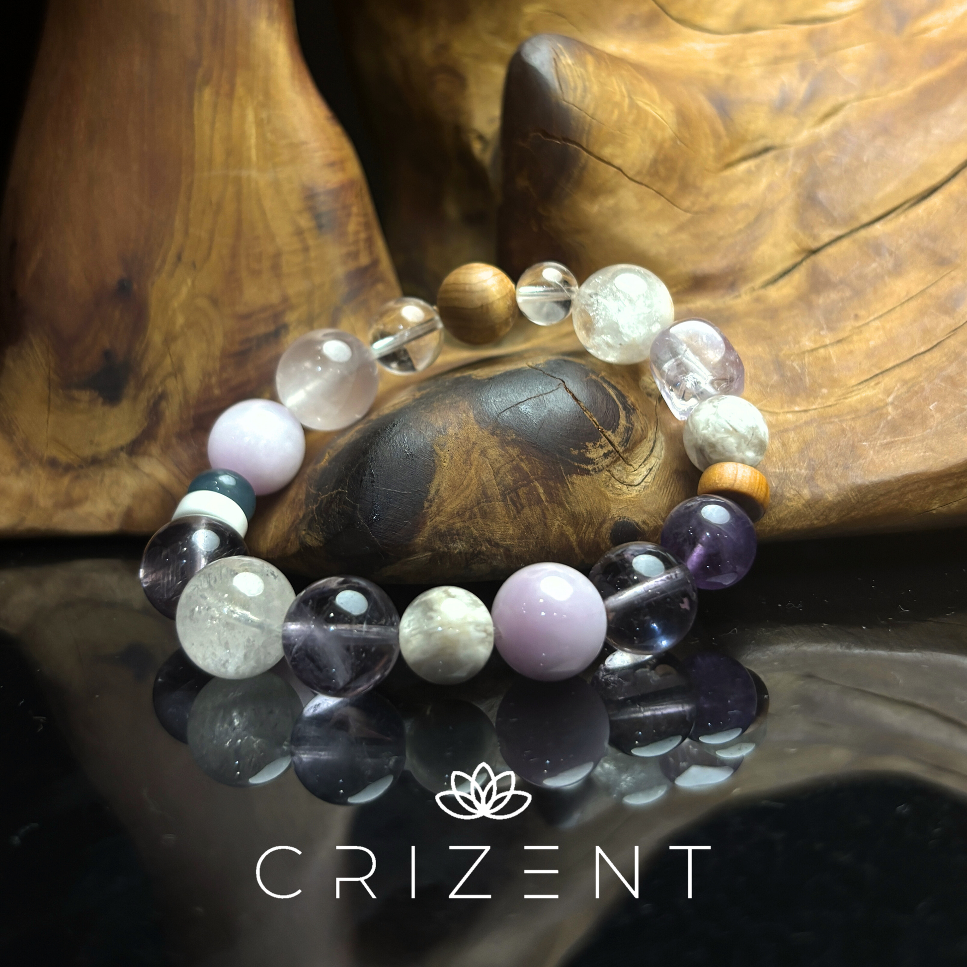 Amethyst & Lepidolite Mix Bracelet — Phantom Quartz 8–13mm (15 cm) | Fire element crystal bracelet | beads 8–13 mm | inner 15 cm