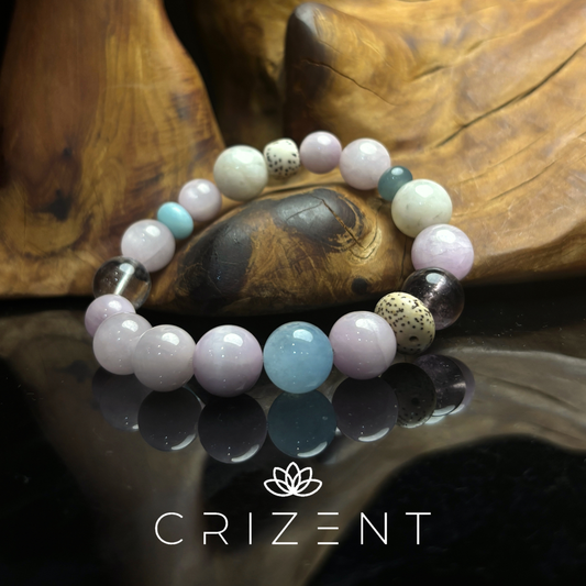 Amethyst Frost Mix Bracelet — Lepidolite & Snow Phantom 9–12mm (16 cm) | Fire element crystal bracelet | beads 9–12 mm | inner 16 cm