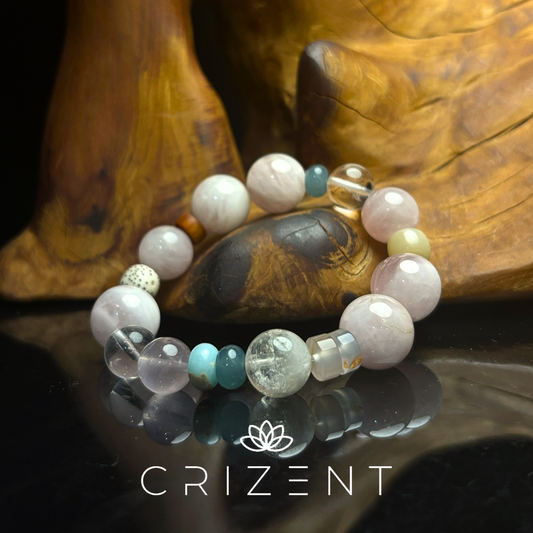 Blush Frost Mix Bracelet — Pink Phantom, Clear Quartz & Aventurine 10–14mm (15 cm) | Fire element crystal bracelet | beads 10–14 mm | inner 15 cm