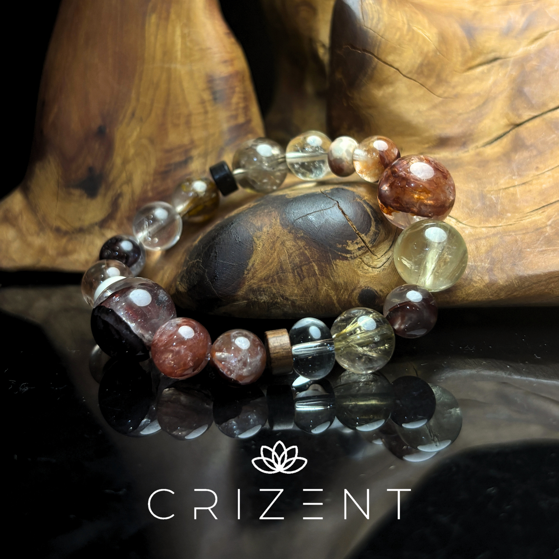 Ember Bloom Mix Bracelet — Red Garden Quartz, Citrine & Golden Rutile 9–15mm (15 cm) | Fire element crystal bracelet | beads 9–15 mm | inner 15 cm