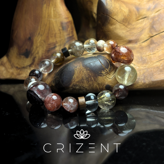 Ember Bloom Mix Bracelet — Red Garden Quartz, Citrine & Golden Rutile 9–15mm (15 cm) | Fire element crystal bracelet | beads 9–15 mm | inner 15 cm