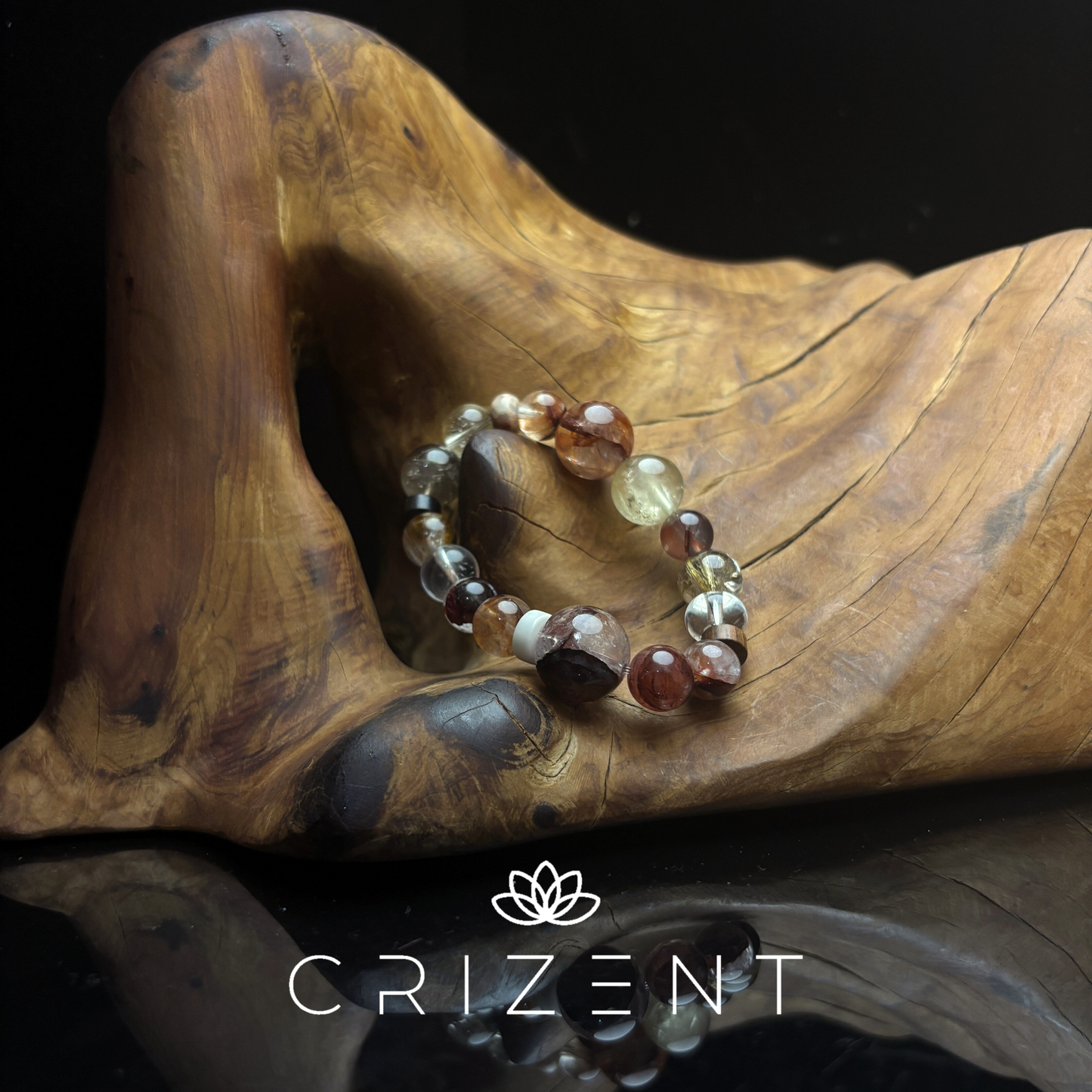 Ember Bloom Mix Bracelet — Red Garden Quartz, Citrine & Golden Rutile 9–15mm (15 cm) | Fire element crystal bracelet | beads 9–15 mm | inner 15 cm