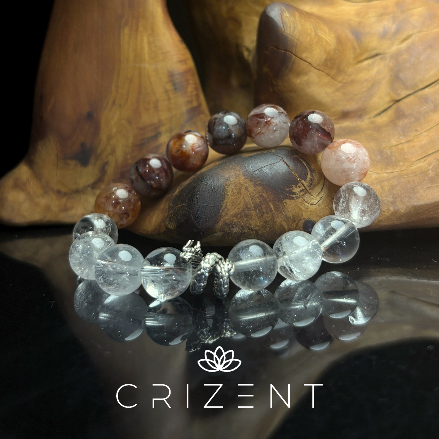 Red Garden Quartz & Clear Quartz Bracelet — 11–12mm (15 cm) | Fire element crystal bracelet | beads 11–12 mm | inner 15 cm