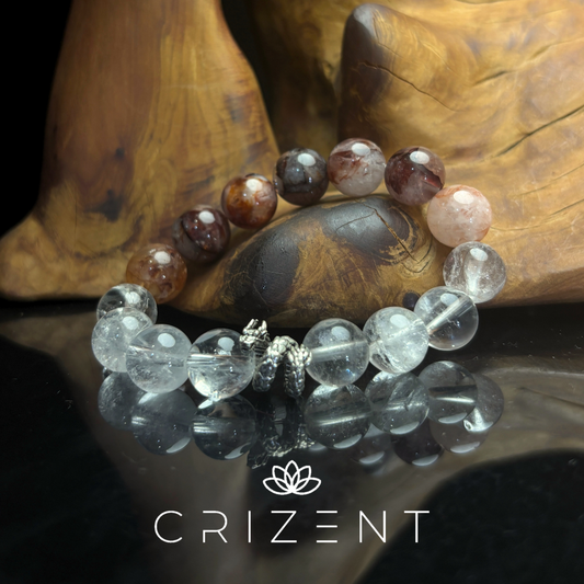 Red Garden Quartz & Clear Quartz Bracelet — 11–12mm (15 cm) | Fire element crystal bracelet | beads 11–12 mm | inner 15 cm