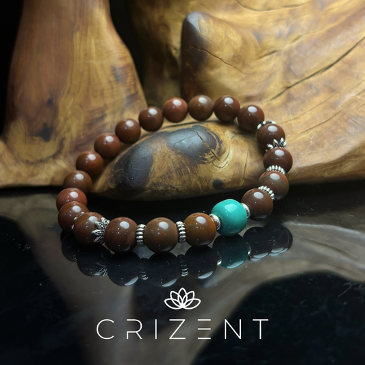 Alashan Agate & Turquoise Bracelet — 10mm (17 cm) | Fire element crystal bracelet | beads 10 mm | inner 17 cm