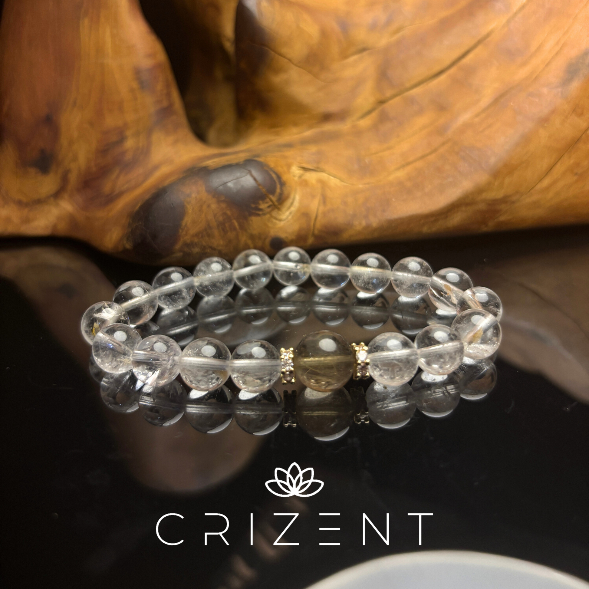 clear quartz bracelet with golden rutilated quartz 9mm